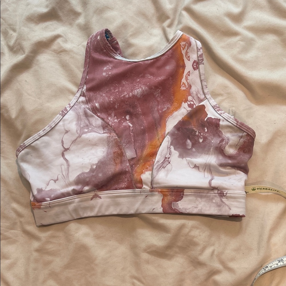 The Chestee Pink and Orange marble Sports Bra